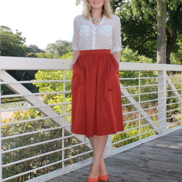 ZARA MIDI SKIRT WITH POCKETS ORANGE SIZE SMALL - Picture 2 of 7